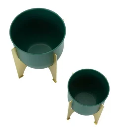 Oggettistica|Vasi > Dmora Set di 2 portavasi Barbena, 25x25 h26 cm, Verde e Oro Oro, Verde