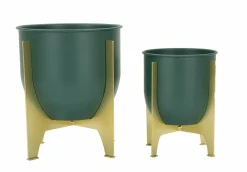 Oggettistica|Vasi > Dmora Set di 2 portavasi Barbena, 25x25 h26 cm, Verde e Oro Oro, Verde