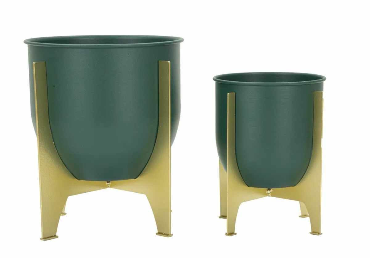 Oggettistica|Vasi > Dmora Set di 2 portavasi Barbena, 25x25 h26 cm, Verde e Oro Oro, Verde