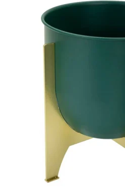 Oggettistica|Vasi > Dmora Set di 2 portavasi Barbena, 25x25 h26 cm, Verde e Oro Oro, Verde