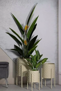 Set di 3 portavasi Cisterna, 36x36 h57 cm, Crema