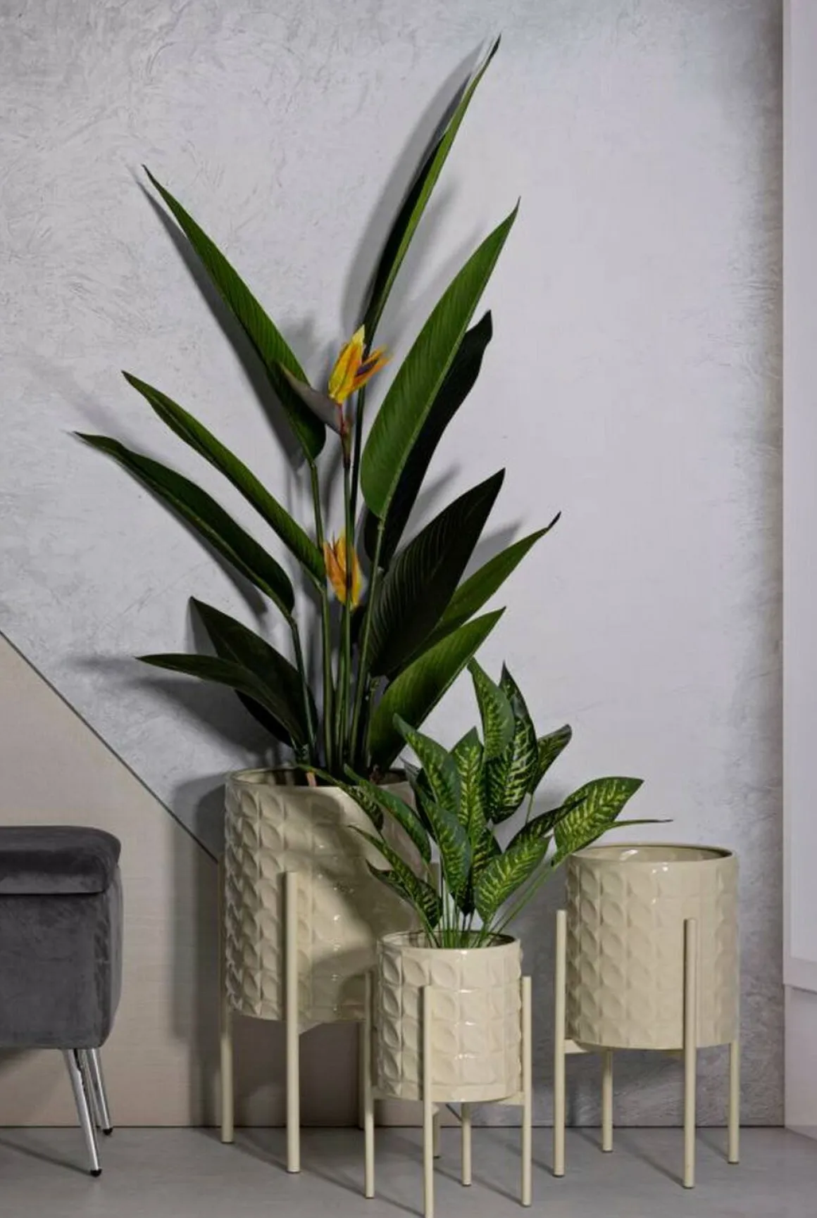 Set di 3 portavasi Cisterna, 36x36 h57 cm, Crema
