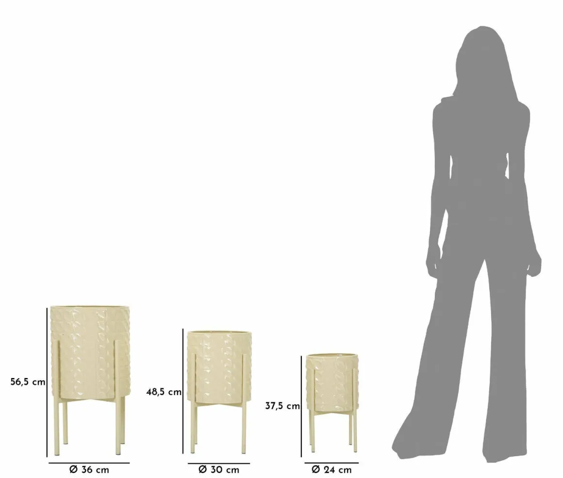 Set di 3 portavasi Cisterna, 36x36 h57 cm, Crema