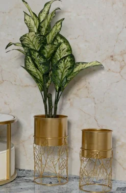 Set di 2 portavasi Godego, 23x23 h43 cm, Oro