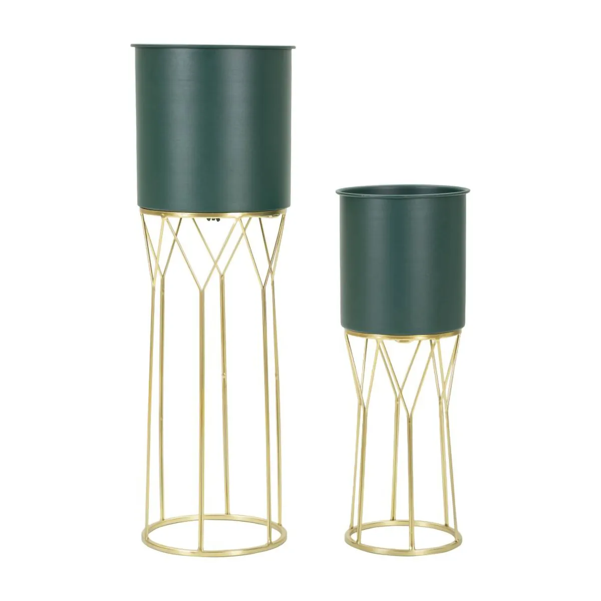 Oggettistica|Vasi > Dmora Set di 2 portavasi Parano, 23x23 h70 cm, Verde e Oro Oro, Verde