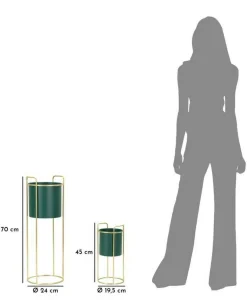 Set di 2 portavasi Rangone, 24x24 h70 cm, Verde e Oro