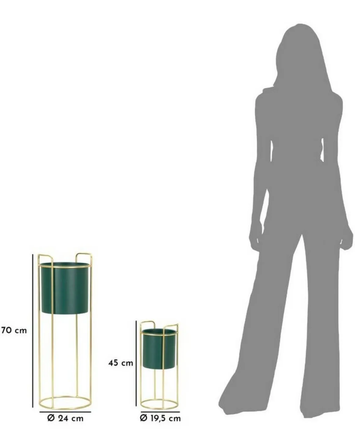 Set di 2 portavasi Rangone, 24x24 h70 cm, Verde e Oro