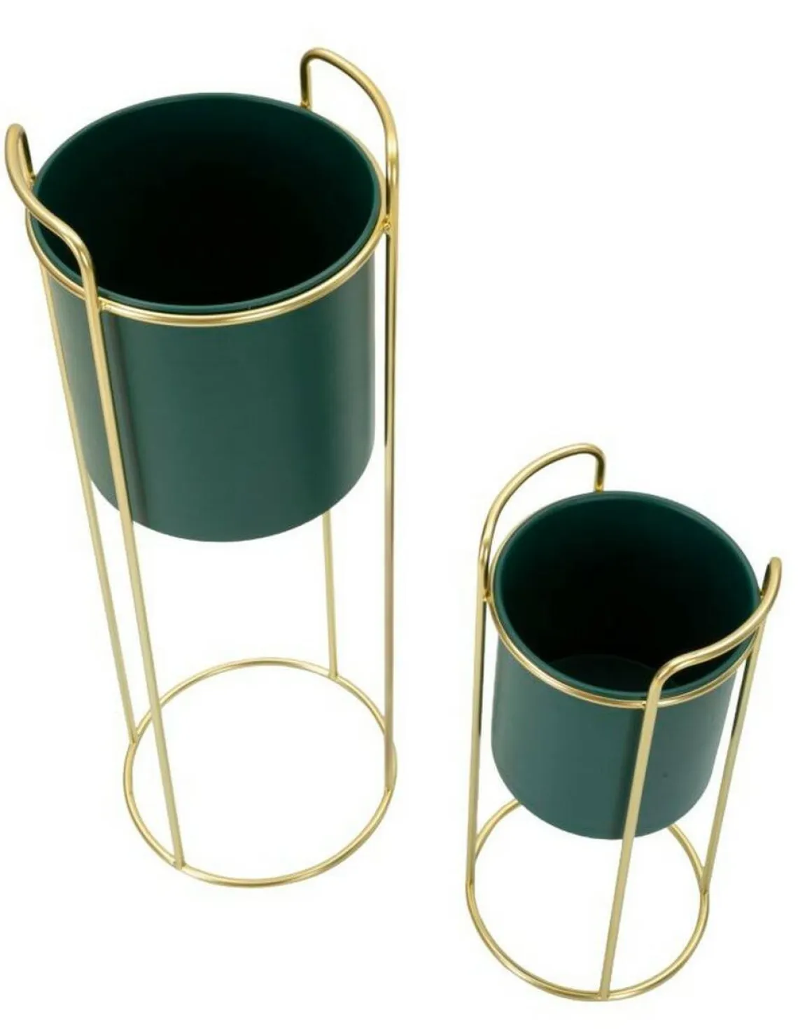 Set di 2 portavasi Rangone, 24x24 h70 cm, Verde e Oro