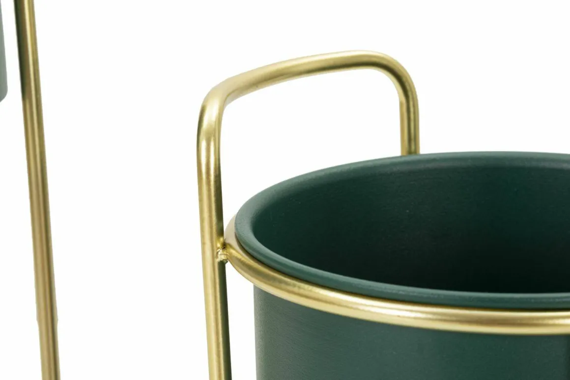 Set di 2 portavasi Rangone, 24x24 h70 cm, Verde e Oro