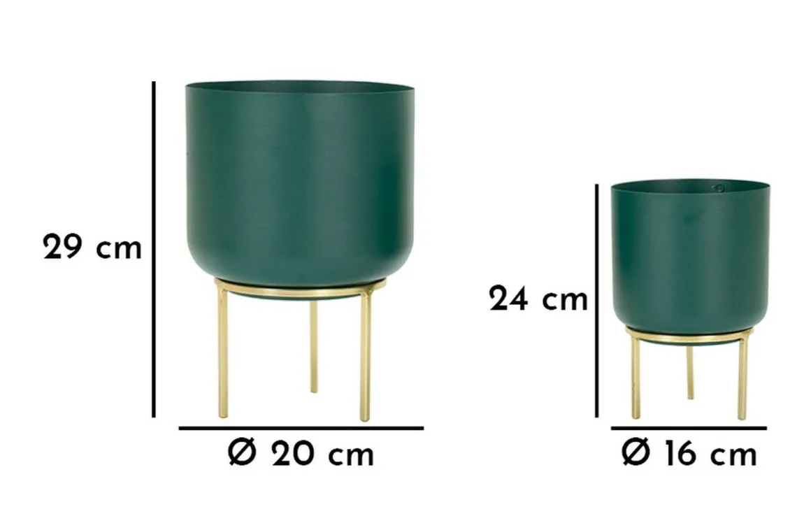 Set di 2 portavasi Subequo, 20x20 h29 cm, Verde e Oro