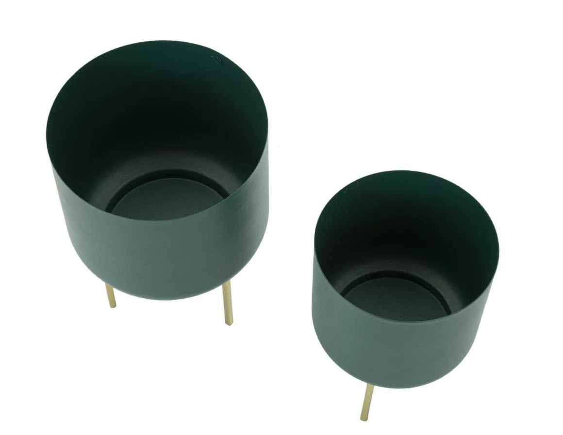 Set di 2 portavasi Subequo, 20x20 h29 cm, Verde e Oro