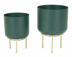 Set di 2 portavasi Subequo, 20x20 h29 cm, Verde e Oro