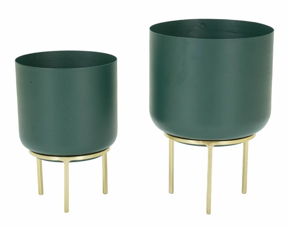 Set di 2 portavasi Subequo, 20x20 h29 cm, Verde e Oro