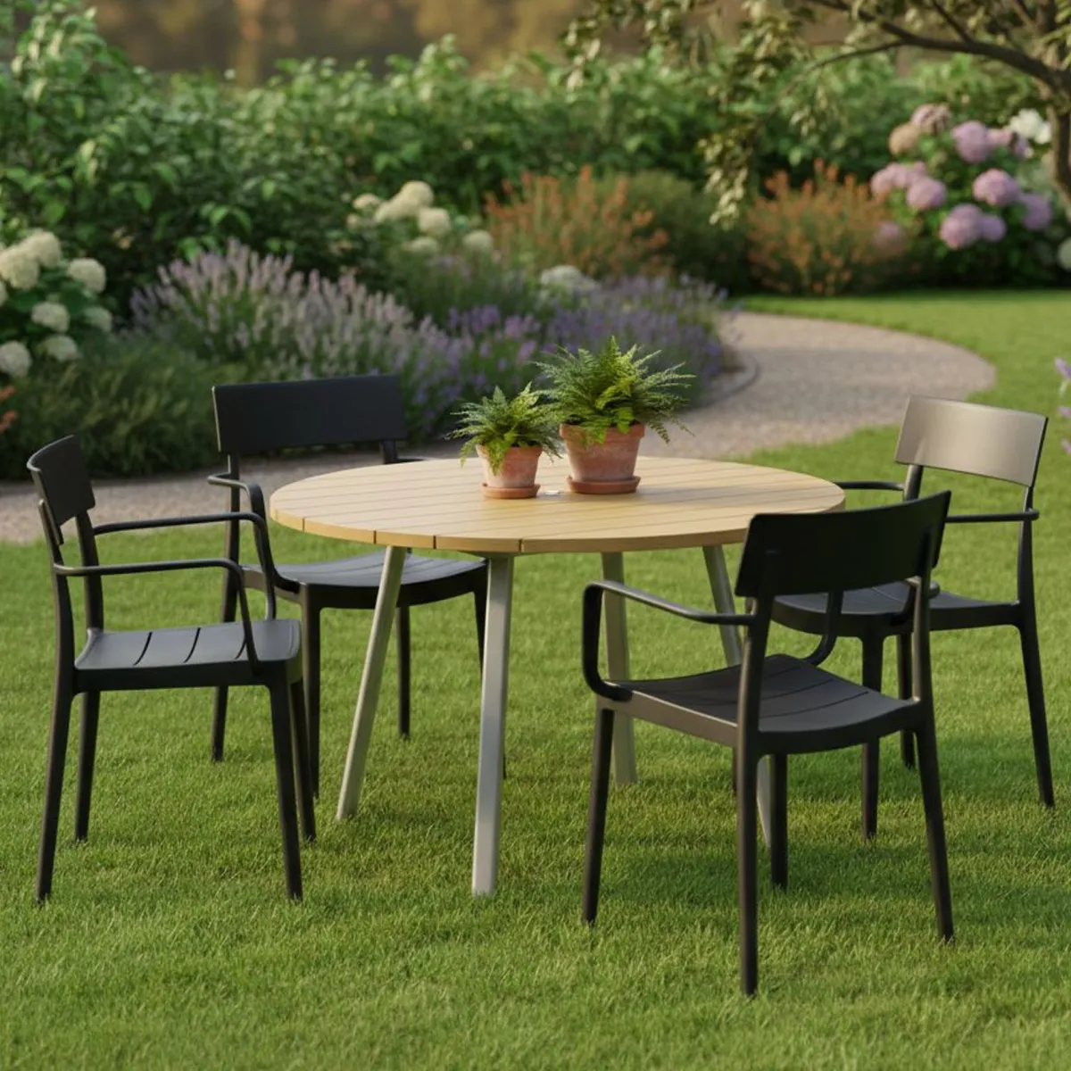Sedie Da Esterno|Sedie > Dmora Set di 4 sedie da balcone impilabili antracite - Dompu Grigio Antracite