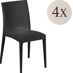 Sedie Da Esterno|Sedie > Dmora Set di 4 sedie da esterno effetto rattan impilabili antracite - Ormea Grigio Antracite
