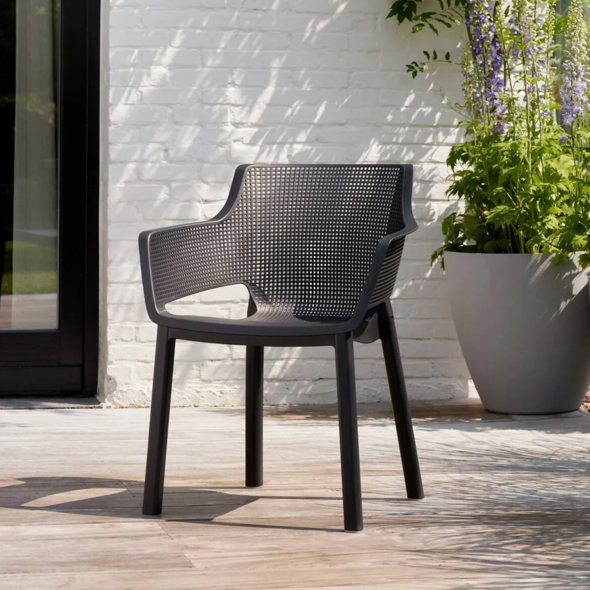 Sedie Da Esterno|Sedie > Dmora Set di 6 sedie da esterno impilabili antracite - Boisbriand Grigio Antracite
