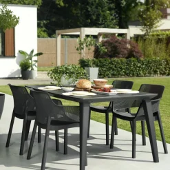 Sedie Da Esterno|Sedie > Dmora Set di 6 sedie da esterno impilabili antracite - Boisbriand Grigio Antracite
