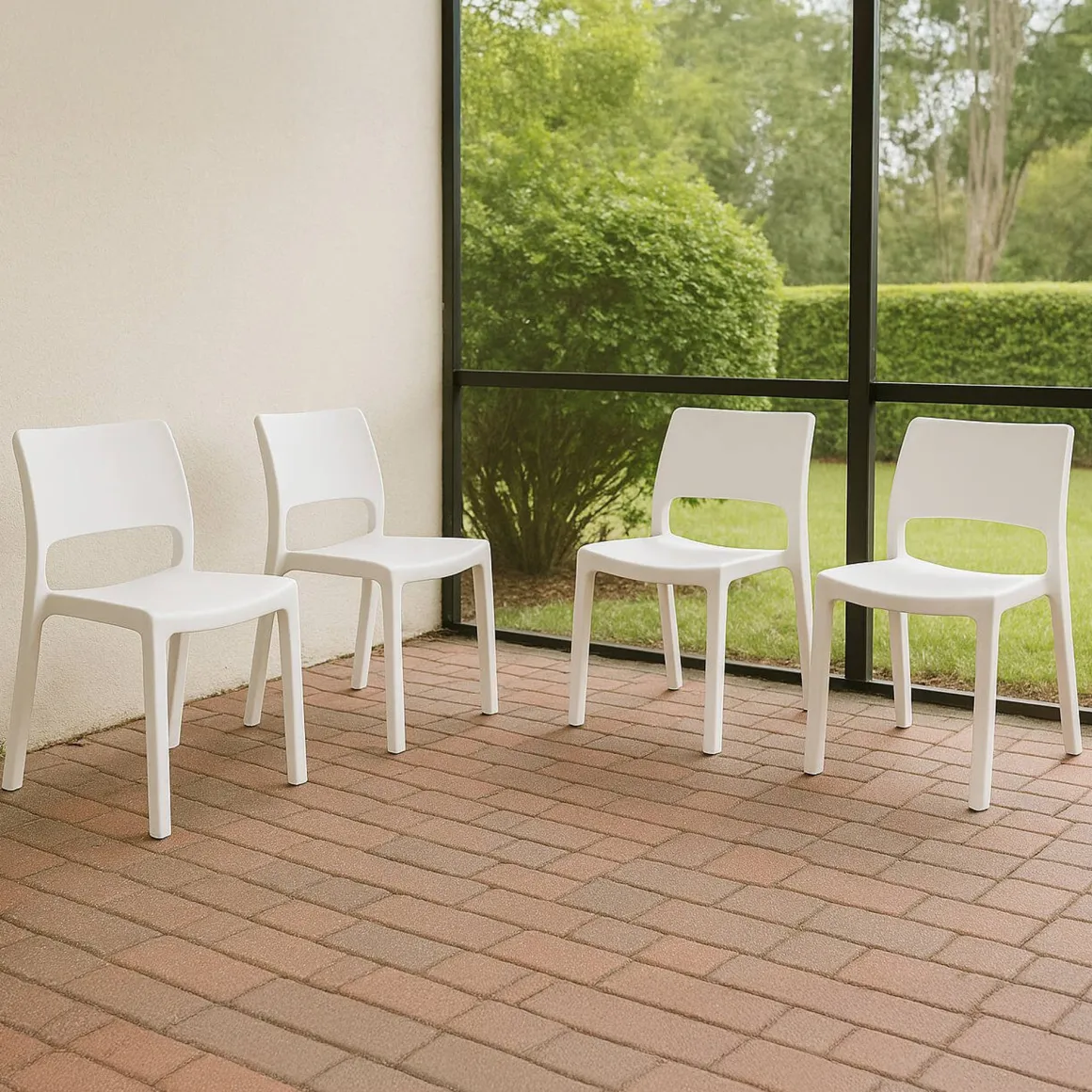 Set di 4 sedie da esterno Zircone, 50x51 h82 cm, Bianco