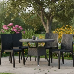 Sedie Da Esterno|Sedie > Dmora Set di 4 sedie da terrazza impilabili antracite - Bogor Grigio Antracite