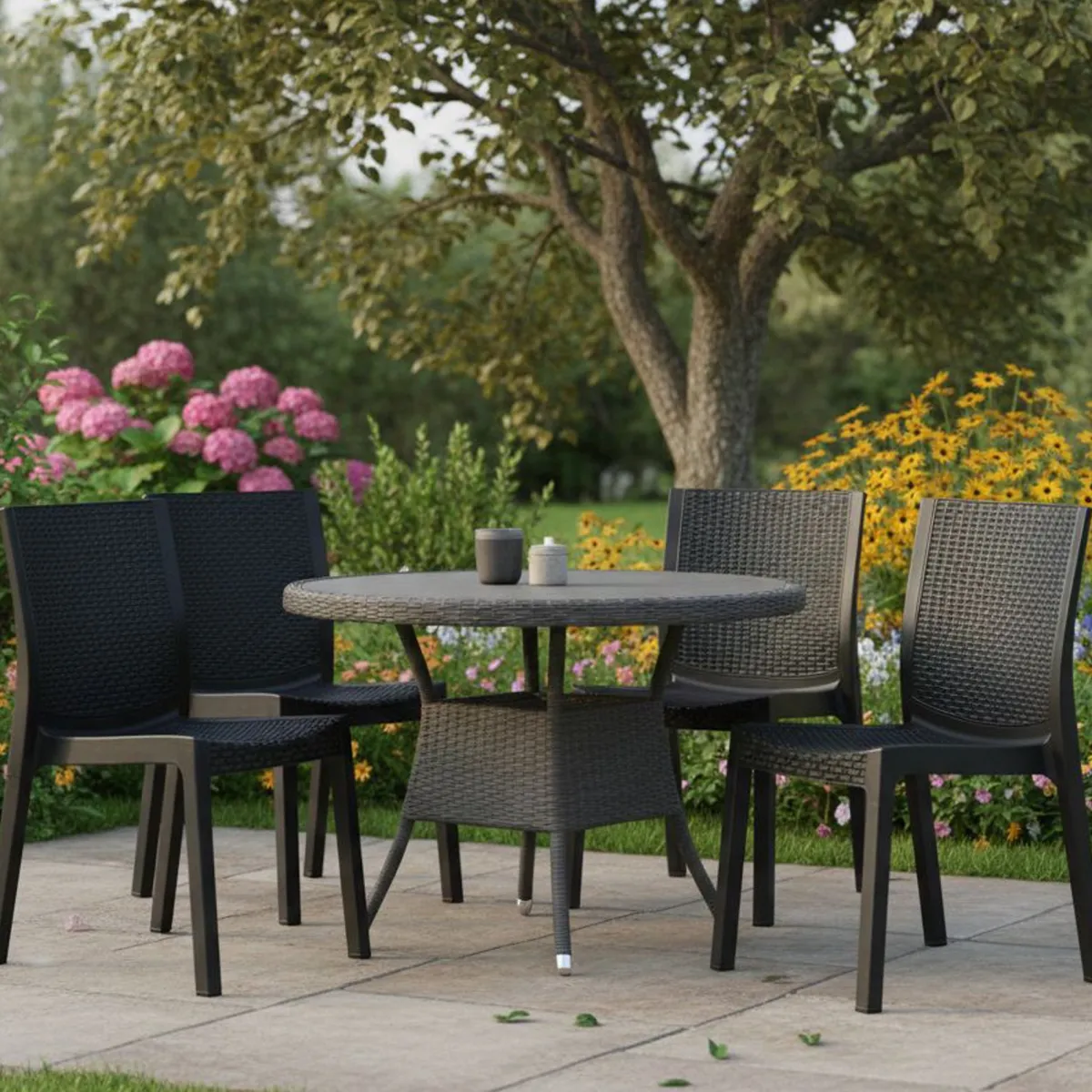 Sedie Da Esterno|Sedie > Dmora Set di 4 sedie da terrazza impilabili antracite - Bogor Grigio Antracite