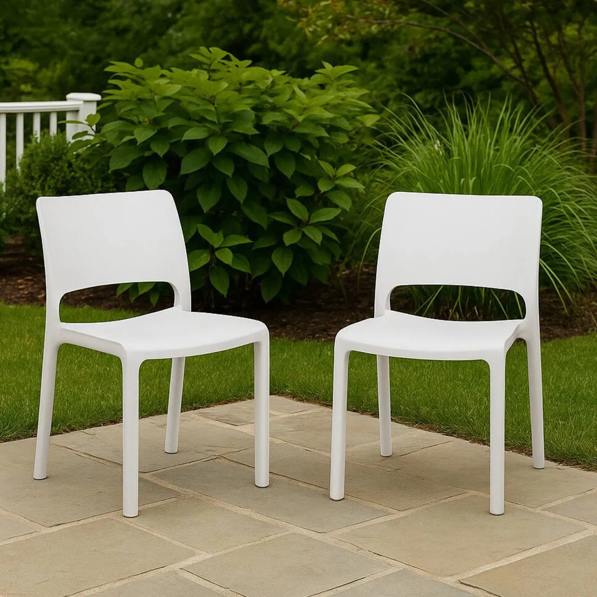 Sedie Da Esterno|Sedie > Dmora Set di 2 sedie da terrazzo impilabili - Cereseto Bianco