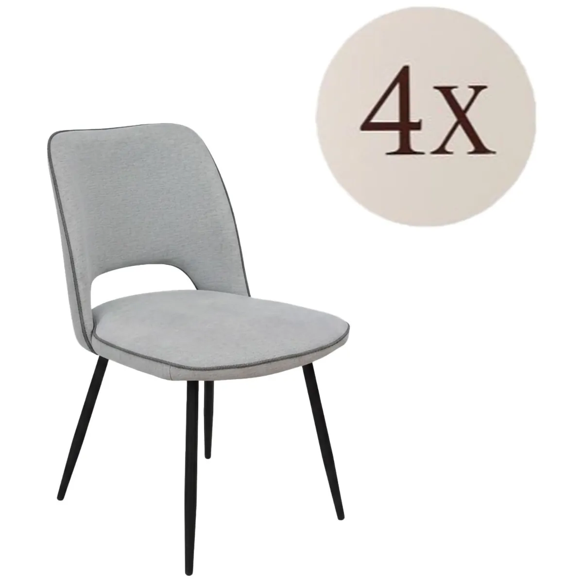 Sedie > Dmora Set di Sedie Grigio Chiaro Nero 4 Sedie Imbottito, Sfumatura Colore Struttura Chiaro - Staffolo Nero, Grigio Chiaro
