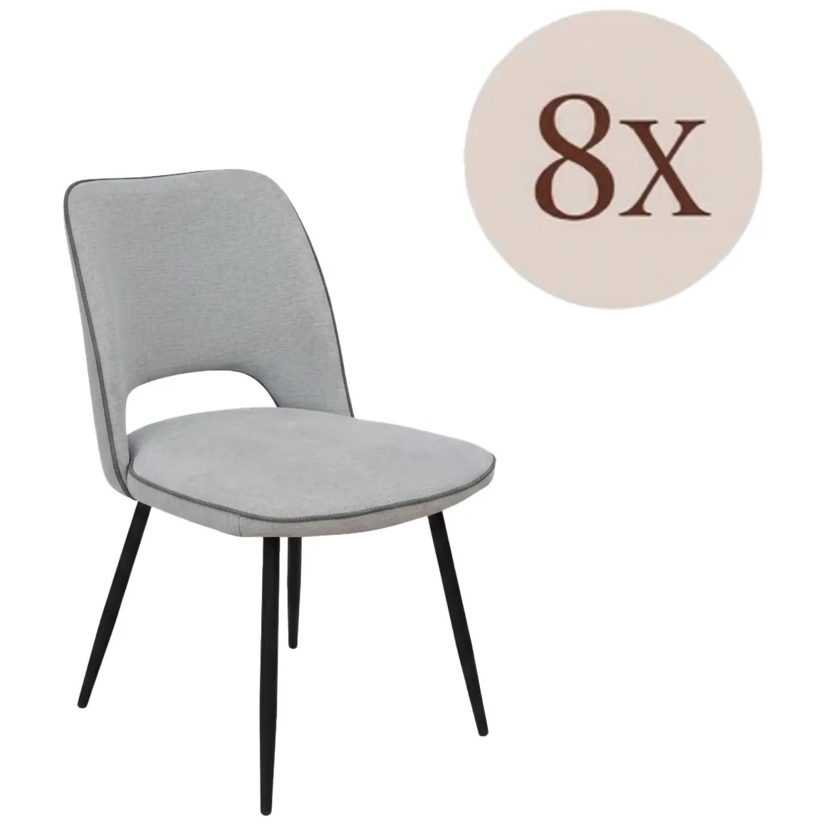 Set di Sedie Grigio Chiaro Nero 8 Sedie Imbottito, Sfumatura Colore Struttura Chiaro - Staffolo