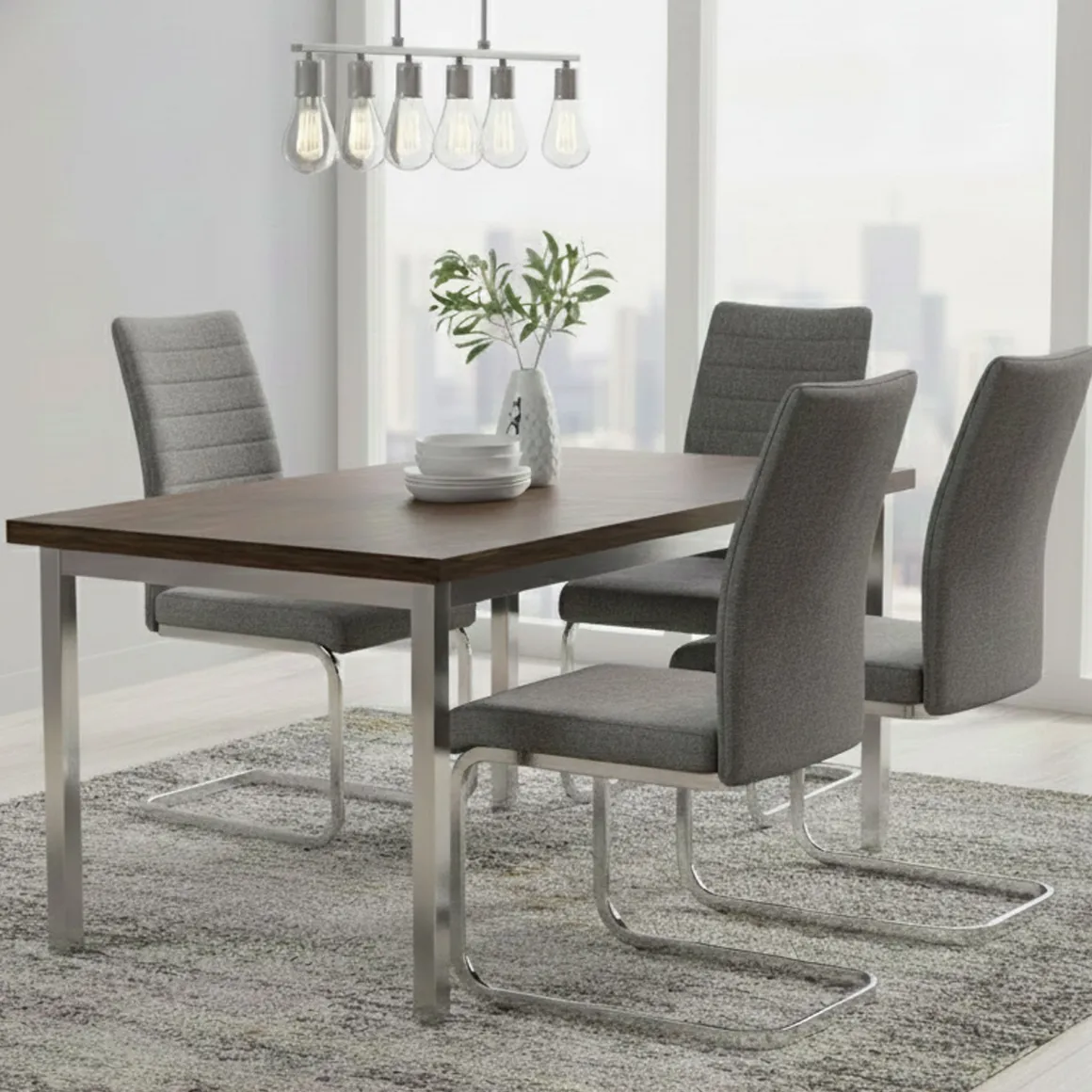 Set di Sedie Grigio Grigio 4 Sedie Imbottito, Materiale Struttura in Tessuto - Quintano