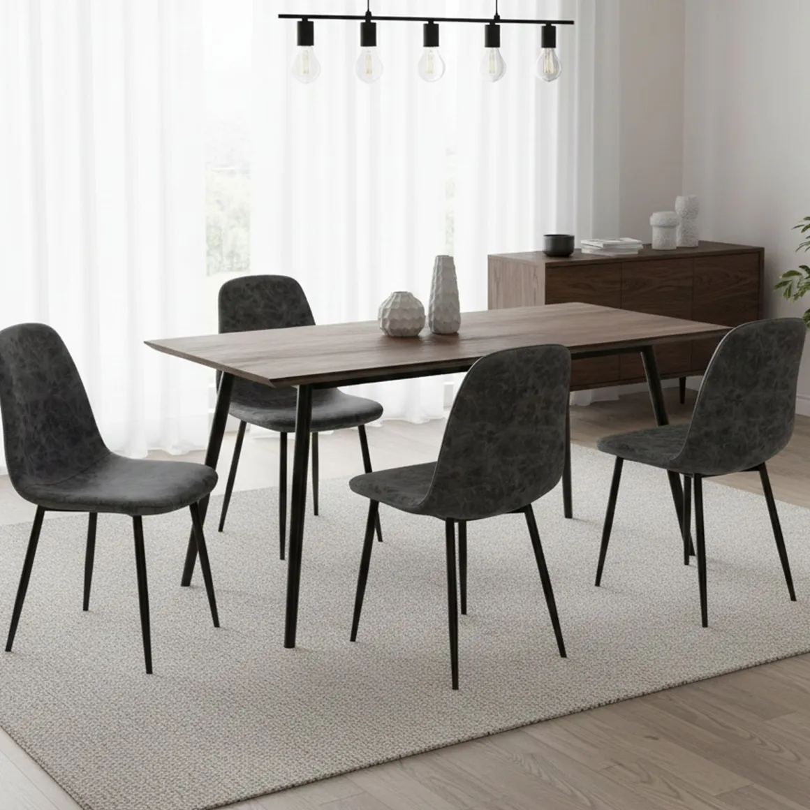 Set di Sedie Grigio Scuro Nero 4 Sedie Effetto Invecchiato, Imbottito - Ispani
