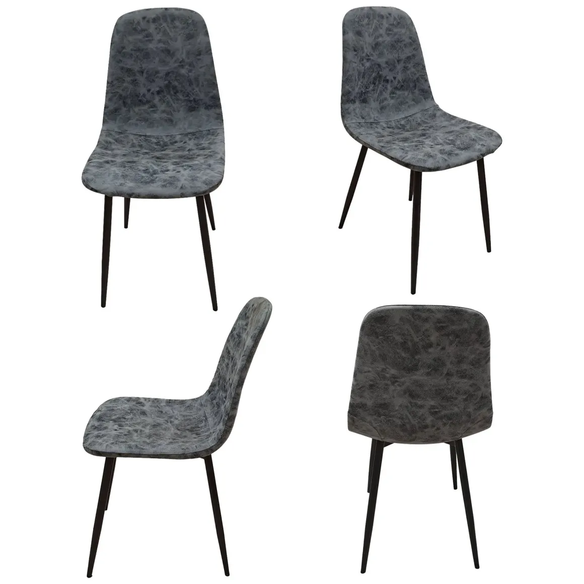 Set di Sedie Grigio Scuro Nero 4 Sedie Effetto Invecchiato, Imbottito - Ispani