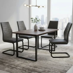 Set di Sedie Grigio Scuro Nero 4 Sedie Effetto Velluto, Imbottito - Quintano