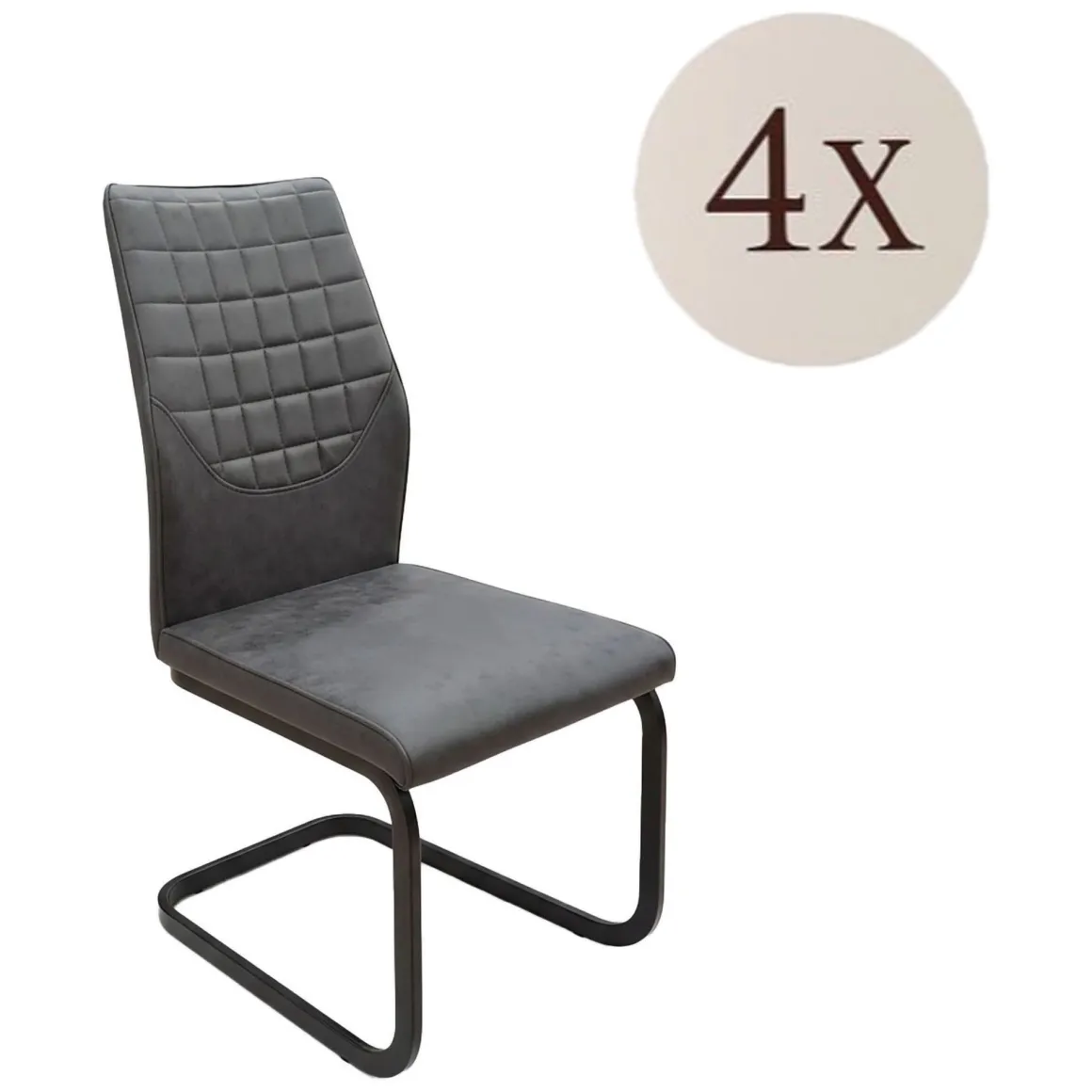 Sedie > Dmora Set di Sedie Grigio Scuro Nero 8 Sedie Effetto Invecchiato, Imbottito - Ispani Nero, Grigio Scuro