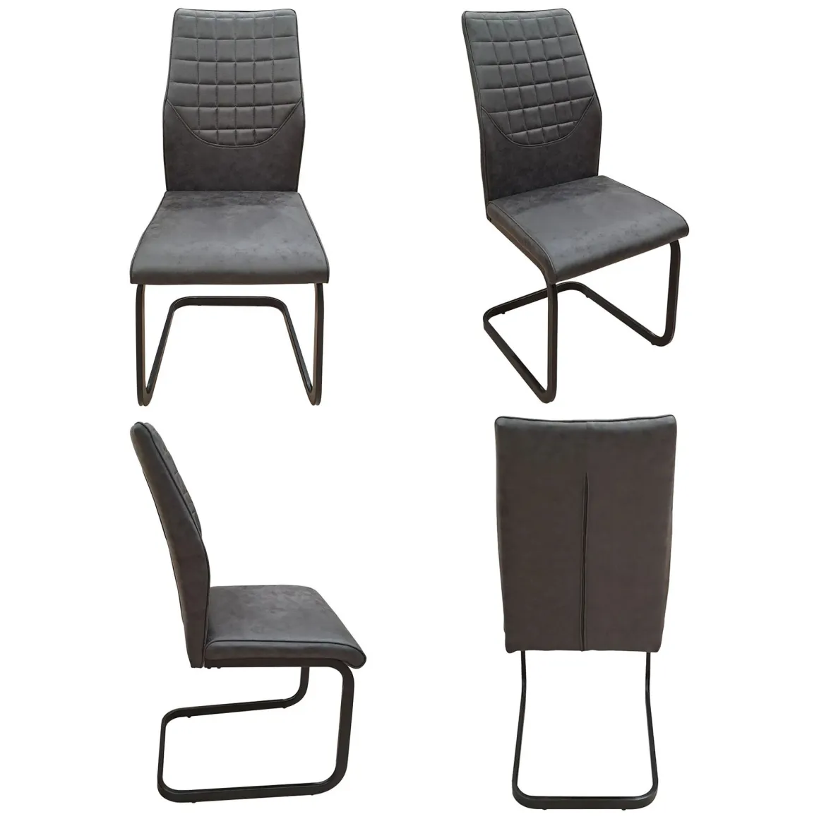 Sedie > Dmora Set di Sedie Grigio Scuro Nero 8 Sedie Effetto Invecchiato, Imbottito - Ispani Nero, Grigio Scuro