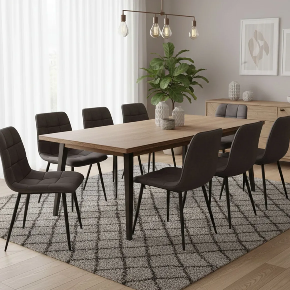 Set di Sedie Grigio Scuro Nero 8 Sedie Effetto Velluto, Imbottito - Osasco