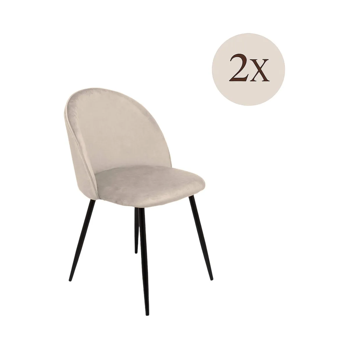 Sedie > Dmora Set di 2 sedie imbottite in velluto - Achito Grigio Chiaro