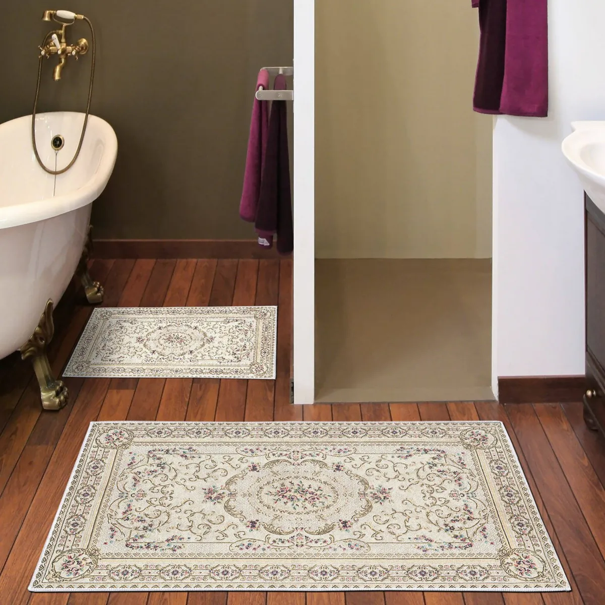 Tappeti Da Bagno > Dmora Set di 2 tappeti da bagno Michigan City, 100x60 cm, Eleganza dorata Multicolore