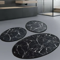 Set di 3 tappeti da bagno Tuscaloosa, 100x60 cm, Nero e Bianco