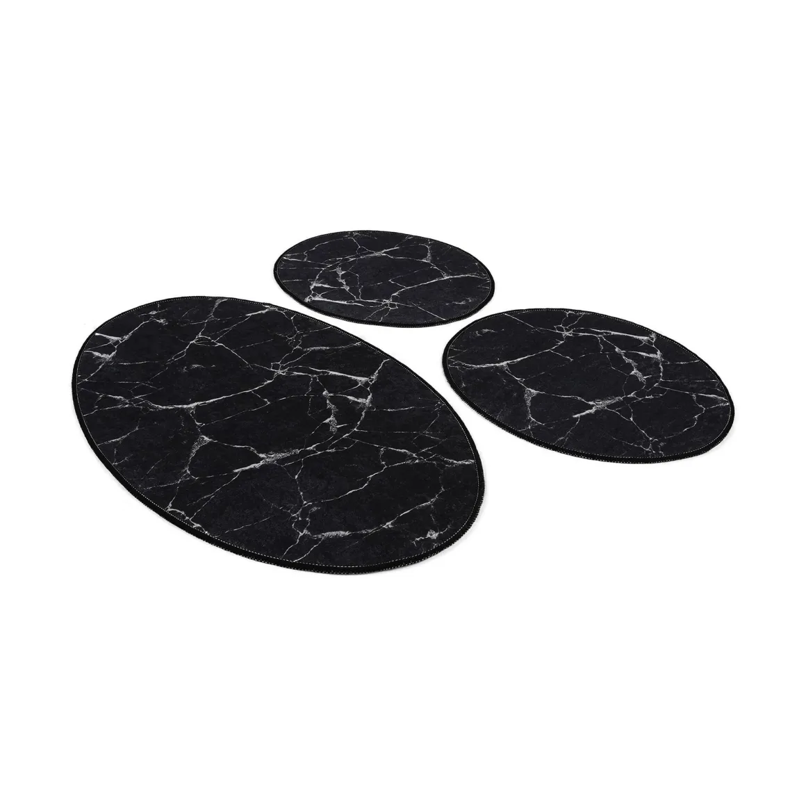 Set di 3 tappeti da bagno Tuscaloosa, 100x60 cm, Nero e Bianco