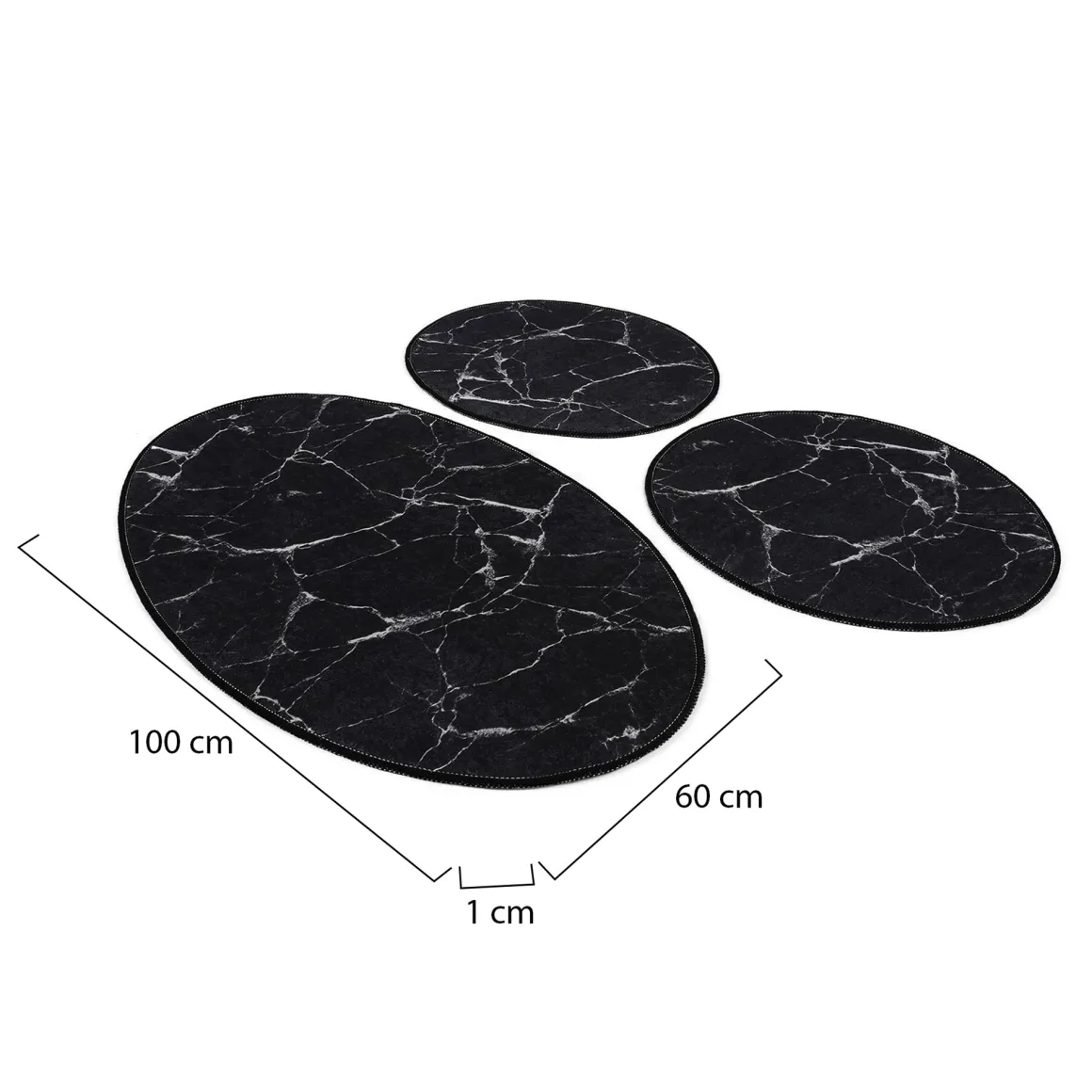 Set di 3 tappeti da bagno Tuscaloosa, 100x60 cm, Nero e Bianco
