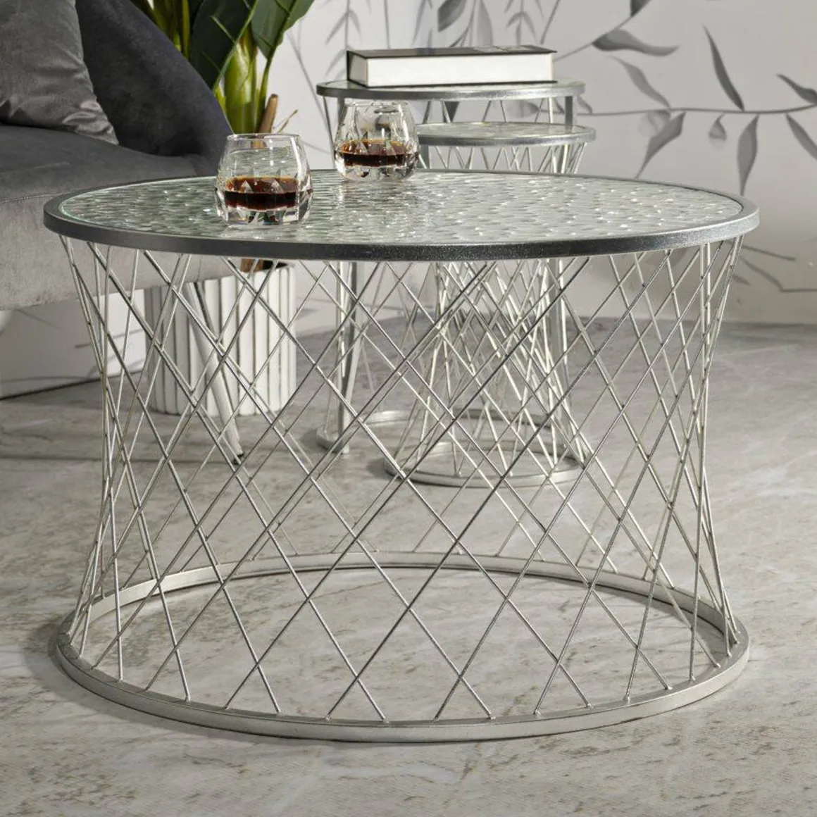 Set di 4 tavolini da salotto Cabiaglio, 70x70 h55 cm, Argento
