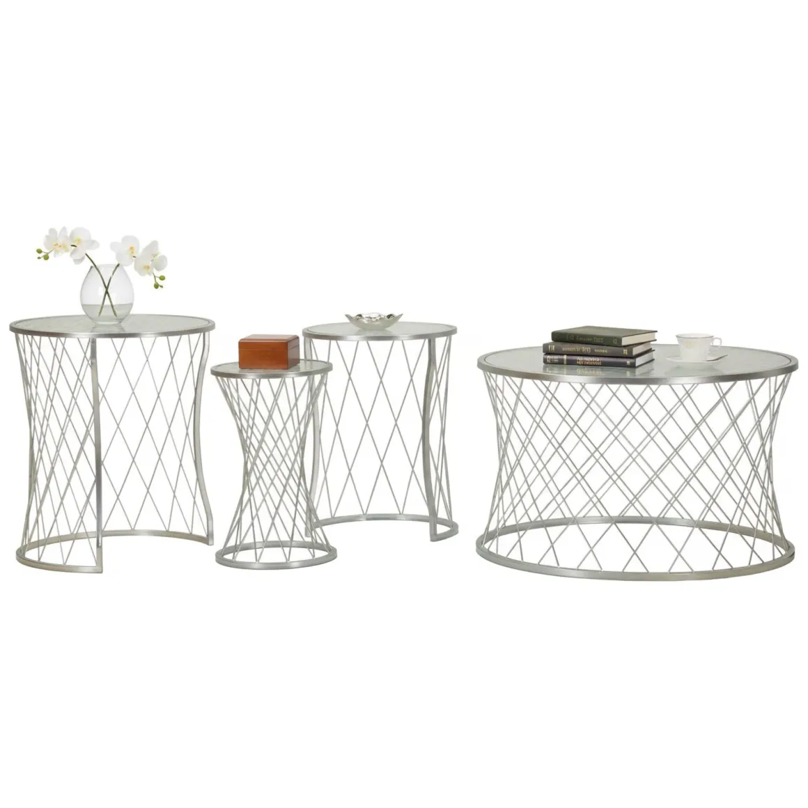 Set di 4 tavolini da salotto Cabiaglio, 70x70 h55 cm, Argento