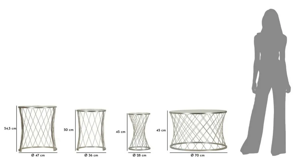 Set di 4 tavolini da salotto Cabiaglio, 70x70 h55 cm, Argento