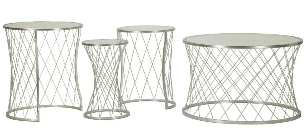 Set di 4 tavolini da salotto Cabiaglio, 70x70 h55 cm, Argento