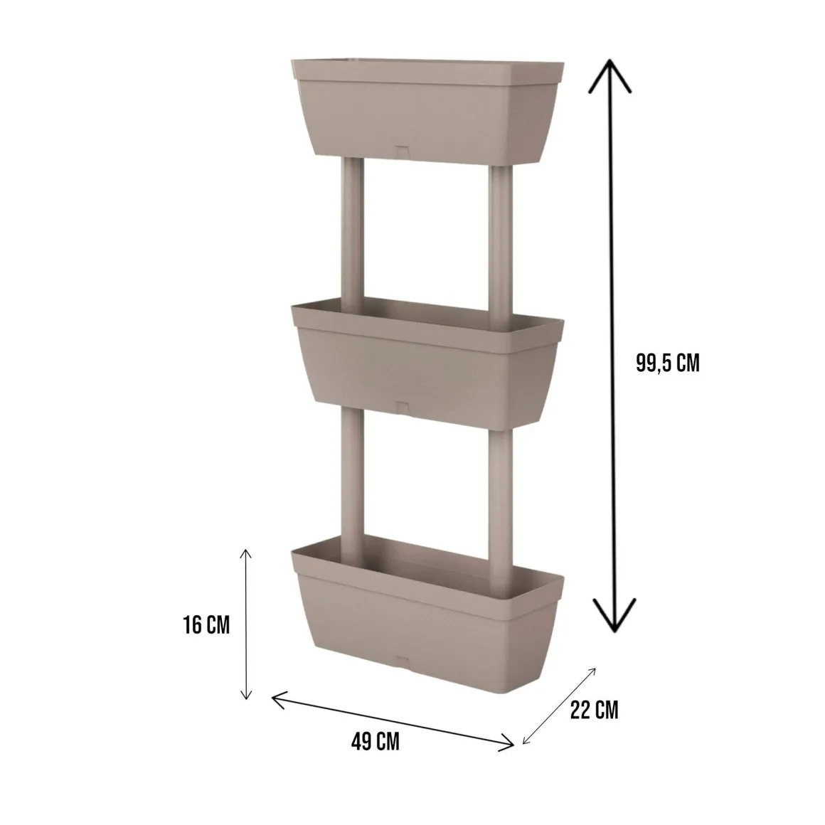 Set di 3 vasi Aldunga, 49x22h16 cm, Tortora