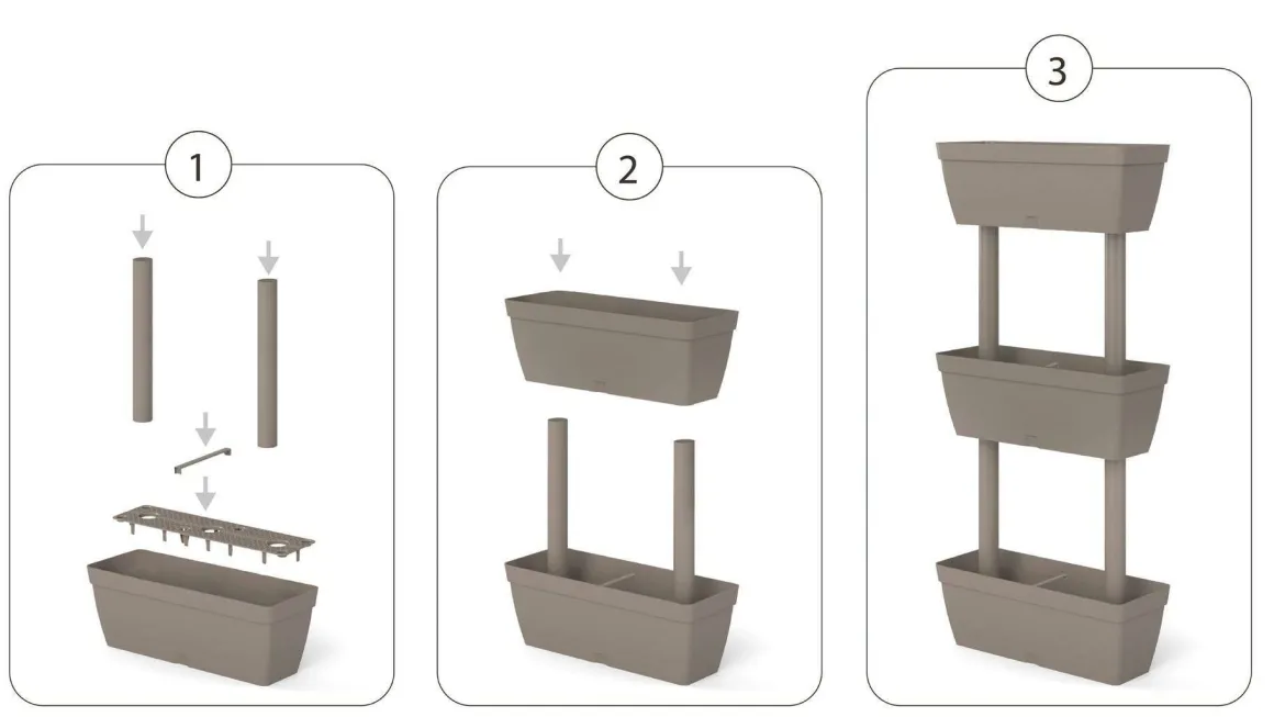Set di 3 vasi Aldunga, 49x22h16 cm, Tortora