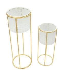 Set di 2 vasi Dore, 17x17 h46 cm, Bianco e Oro