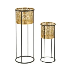 Oggettistica|Vasi > Dmora Set di 2 vasi Dore, 17x17 h45 cm, Nero e Oro Oro, Nero