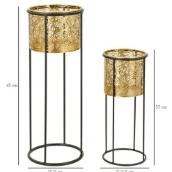 Oggettistica|Vasi > Dmora Set di 2 vasi Dore, 17x17 h45 cm, Nero e Oro Oro, Nero