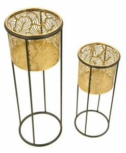 Oggettistica|Vasi > Dmora Set di 2 vasi Dore, 17x17 h45 cm, Nero e Oro Oro, Nero