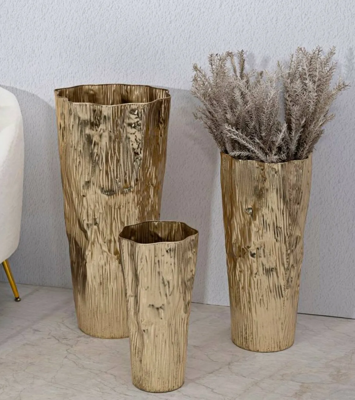 Set di 3 vasi Frentano, 41x39 h83 cm, Oro